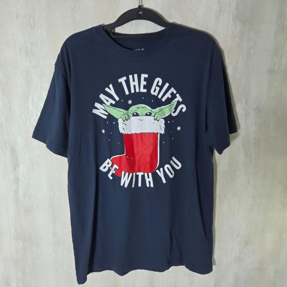 Mad Engine Shirt Mens Large Blue Star Wars Grogu Christmas Graphic Tee Top